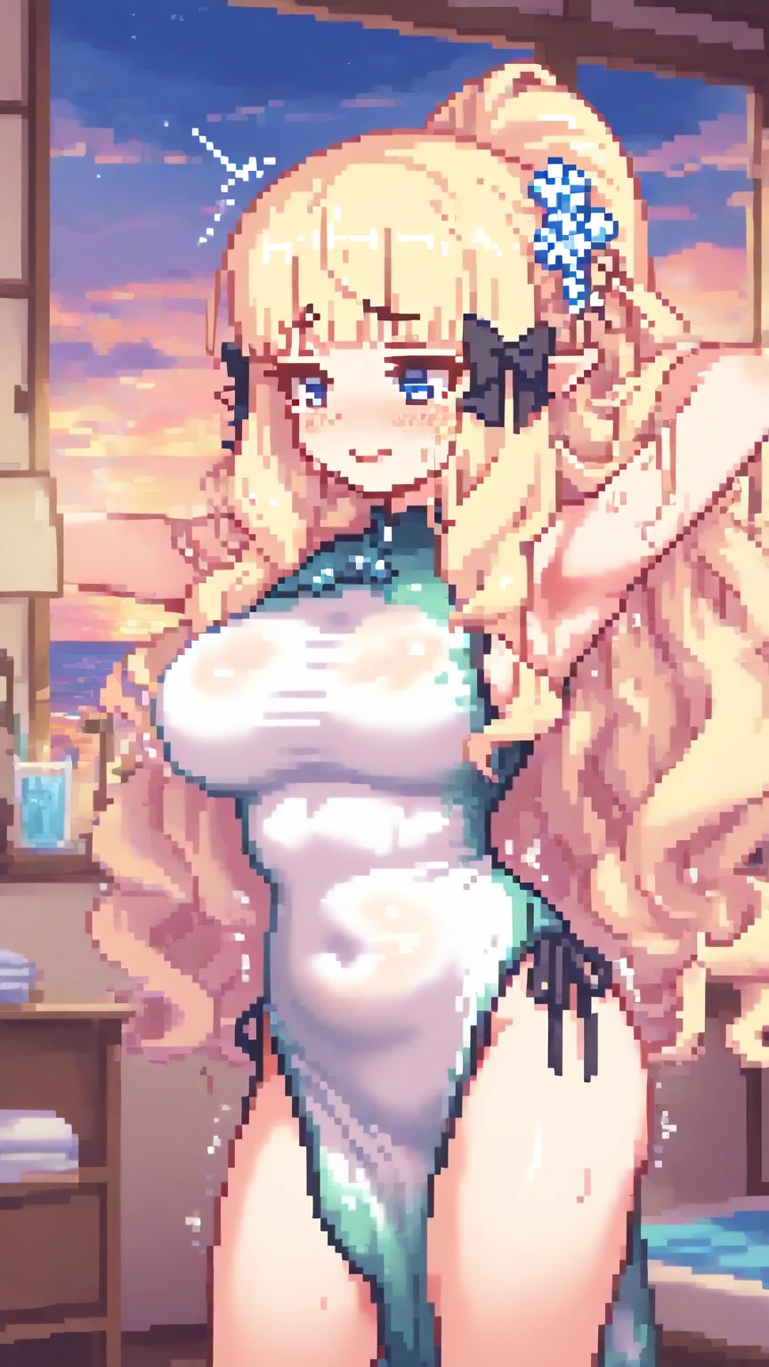 {{sitting}},very tall woman,very big woman,gigantic woman,very muscle,{{long legs}},devil,{{muscular}},{{gigantic breasts}} ,{{curvy}},twintails,blonde hair ,white dress,barefoot,brown skin,masterpiece , best quality , pixel art , 1 girl ,{full body},voluptuous,white background