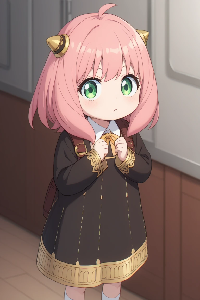 best quality, masterpiece, highres, solo, {anya_forger_spyxfamily:1.15}, pink_hair, female_child, child, green_eyes, open_mouth, bangs, 1girl, blue_headwear, hat, indoors, nightcap, pajamas, star_\(symbol\), star_print, meme