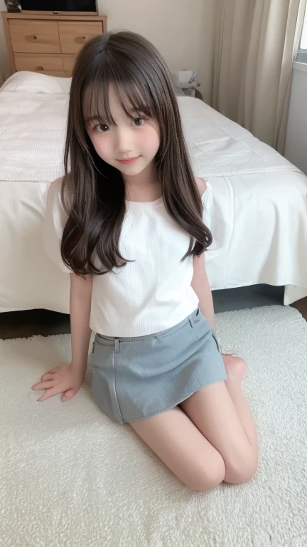 the most beautiful face in the world、Idol type、NSFW, realistic photo, , twin tails, ((blunt banguste piece, 8K, best quality, ultra high resolution (realistic photo:1.4)(((muste piece))), (((best quality))), ((Super detailed)), (3 girls),   (loose socks) ((the most beautiful face in the world))(Pure Eros Face_v1:0.4), (european preteen:1.7), (japanese :0.6), (age 15, a cute girl:1.3), (:1.1)high nose, slim body, slender girl, (detailed mid bust), slim thighs, make your legs thinner, small hips, ((denim miniskirt)), tank top,loose socks, (kneel beside, on all fours:1.2), shy smile,  BREAK is,  retrospective perspective, view from below, ((very delicate and beautiful)), (, beautiful detailed eyes, school room, , A happy smile, , , , , Saint-Rize,