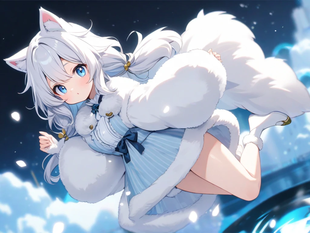 There are small white rabbits with carrots and long ears,  White long ears、I'm with a girl with long blue hair and a chibi character。It is a cute sexy outfit in white and blue。White panty　Dark eyes。cute forest creature, snowscape、It's snowing。Santa Claus is coming。Adorable Digital Painting, cute detailed digital art, the squirrel king, Cute digital art, cute cartoon characters, cute character, CuteCreatures, Cutie, official illustrations, Official art, squirrel, maplestory mouse, astri lohne,  cute 3d render
