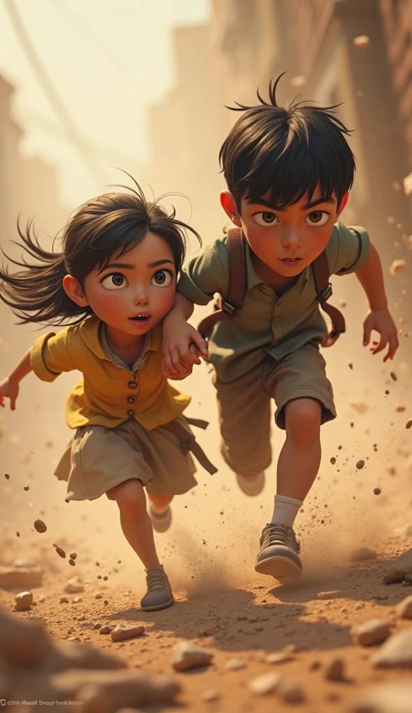 boy saving girl on a road while a car coming infront of her boy pushing her away