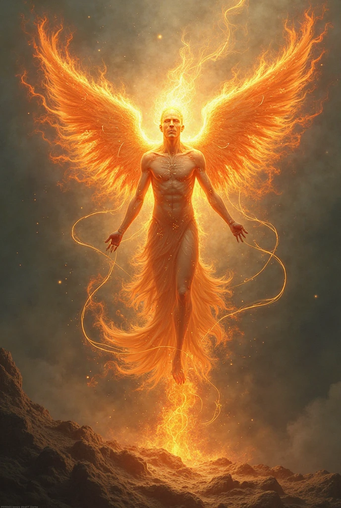 Crystal warrior angel with wings of fire