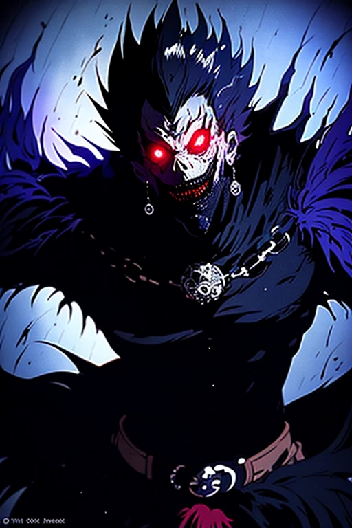 ryuk, <lora:ryuk manga-lora-nochekaiser:1>,
ryuk, jewelry, male focus, teeth, belt, necklace, grin, sharp teeth, spiked hair, skull, crazy eyes, horror \(theme\),
BREAK ,
BREAK indoors,
BREAK looking at viewer, (cowboy shot:1.5),
BREAK <lyco:GoodHands-beta2:1>, (masterpiece:1.2), best quality, high resolution, unity 8k wallpaper, (illustration:0.8), (beautiful detailed eyes:1.6), extremely detailed face, perfect lighting, extremely detailed CG, (perfect hands, perfect anatomy),