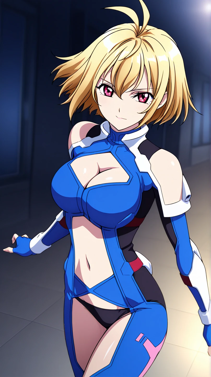 <lora:å®çª1V-000008:0.8>,å®çª,1girl,solo,blonde hair,red eyes,antenna hair,lipstick,bangs,short hair,shiny hair,
large breasts,cleavage,navel,black panties,bodysuit,clothing cutout,underwear,fingerless gloves,cleavage cutout,midriff,center opening,bare shoulders,
standing, legs, nsfw,cameltoe,, Exquisite visuals, high-definition,masterpiece,best quality,