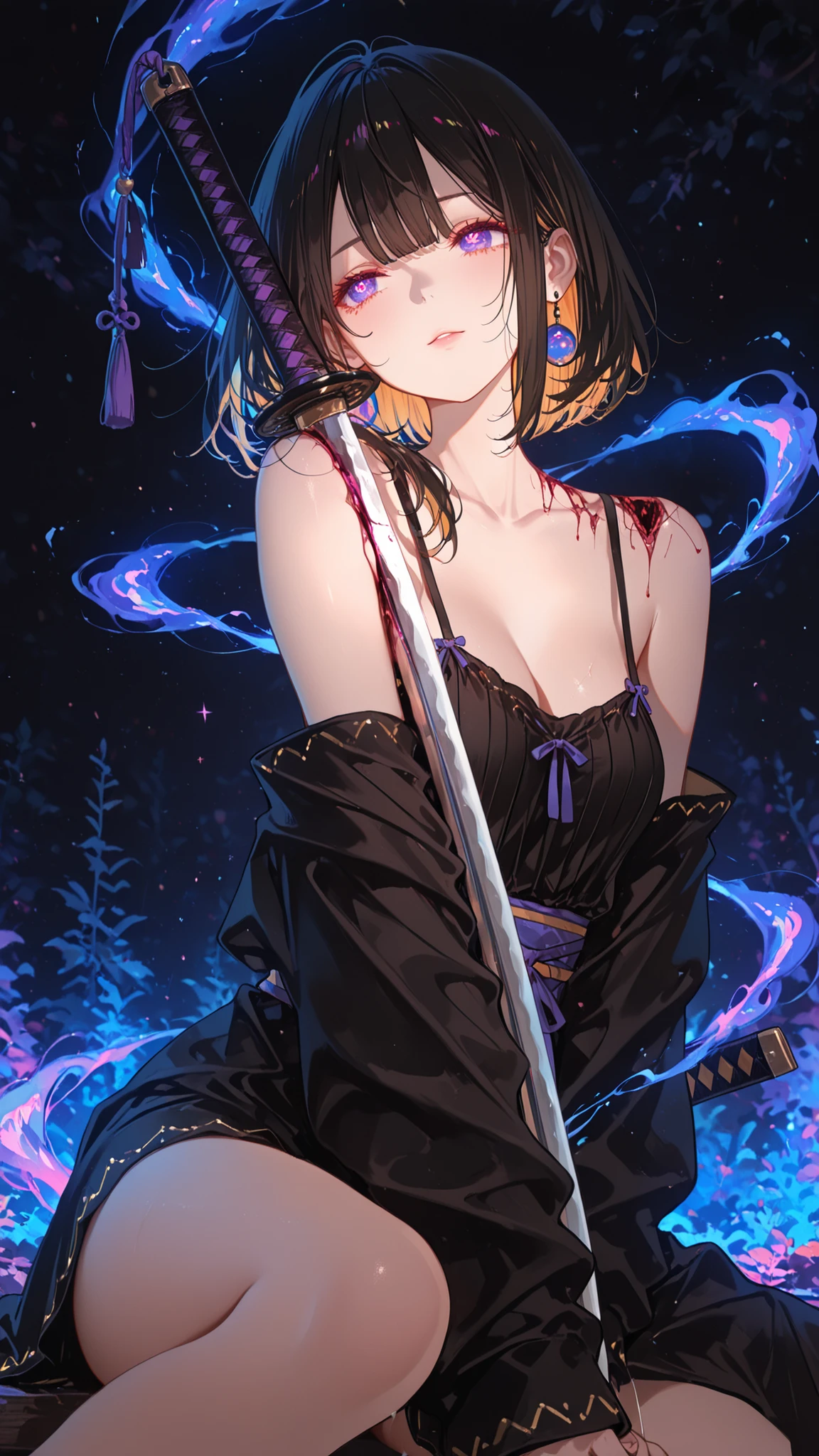 dark_art_style,dark_light_style,artist:kazutake_hazano, artist:danimaru,[artist:ask_(askzy)], artist:wanke, artist:wlop, artist:fujiyama, artisit:yuyu_(yuyuworks)，artist:hiten_(hitenkei),atrisit:dishwasher1910,in style of ashley wood,in the style of Alex Hirsch,in style of American McGee, ruteko_(ruko220) original highres
1girl,holding holding katana,swirling aura,swirl Rotation,deep wound on shoulder
(masterpiece after sex:1.2, best quality), (beautiful detailed eyes:1.2), ( very detailed CG , super detailed), (Very detailed and beautiful:1.1), (Perfect details:1.1), (cute, Fantastic, over, Magnificent)