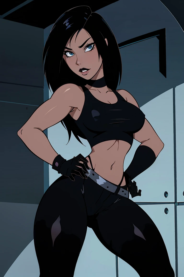venusbody,1girl,solo, (small breasts:1.4), muscular arms, sketch marks, gigantic hips,wide hips,thick thighs, best quality, highly detailed, korean woman, black hair, orange eyes, warhammer commissar outfit, black pants, warhammer 40k, deep skindentation, futuristic desert, cyberpunk desert, warhammer heresy, night, dark theme), (clouds), add_detail:1, hair over eyes, hair over one eye, ((cowboy shot, portrait, close up))
