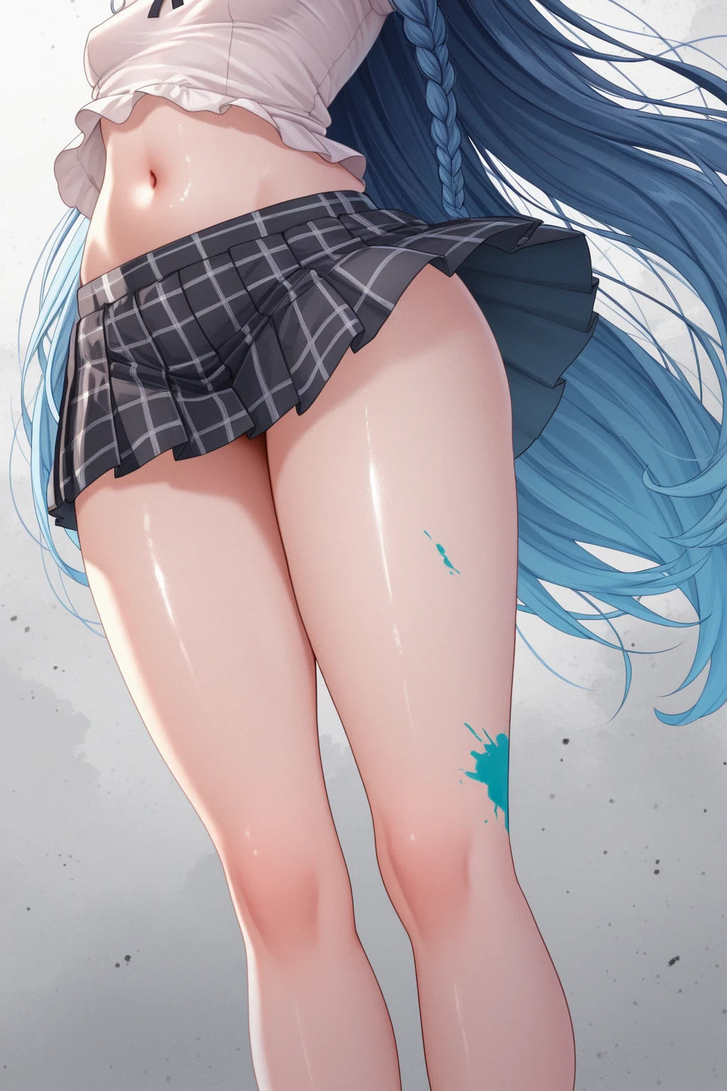 Official Art,Aqua, Long Hair, Blue Hair, Hair Ring, hair ornaments, choker, Bare shoulders, Green ribbon, Blue Shirt, Removable sleeves, Blue Skirt, Knee socks,Sweat,(Pussy Focus,from the front:1.3),(No panties:1.5),(Pussy in full view:1.3),((Detailed pussy)),Semen Bukkake,(M-shaped legs:1.3), (Disgust,anger),masterpiece,Noise Reduction,Perfect Anatomy,High resolution, Super detailed,Game CG,Dutch Angle ,Beautiful attention to detail,Visual Arts,Five Fingers, Perfect hands, Perfect lighting,