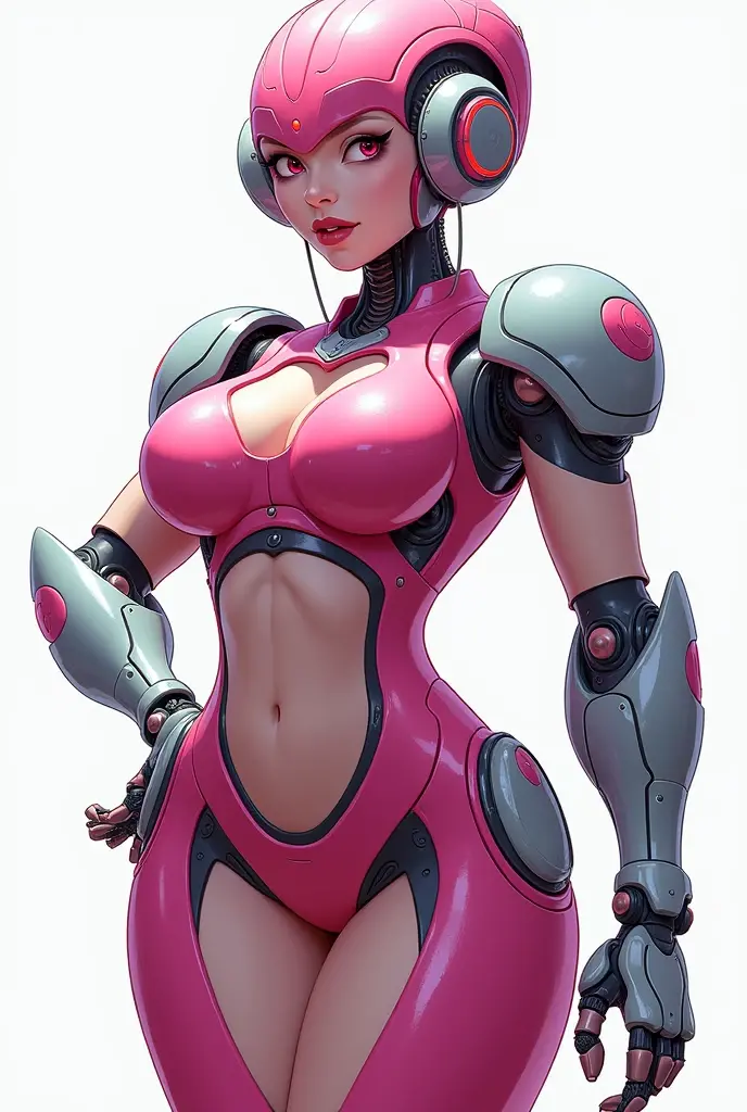 (best quality,4k,8k,highres,masterpiece:1.2),ultra-detailed,(realistic,photorealistic,photo-realistic:1.37), ((arcee)), character,ultra-fine painting,sharp focus,physically-based rendering,extreme detail description,professional, ((arcee aesthetic)), defined cheekbones, high cheekbones, illustration, ((muscular:1.3)), ((pink:1.4)),  (gigantic breasts:1.7) , white body, ((detailed face:1.4)), (Arcee), Arafed Mujer con un traje futurista posando para una foto, (detailed face), defined cheekbones, (puffy lips), (white sclera), en armadura futurista blanca, girl in mecha cyber armor, (helmet covers forehead), full lips, (pink and white color scheme), large shoulders, large ass, Renderizado del motor irreal + una diosa, Armadura cyborg de porcelana, Armadura blanca brillante, (pink and white aesthetic), (gigantic breasts), slim waist, cybernetic abs, ((pink face)), cuerpo cyborg ginoide, (aletta ocean face), Hermosa y atractiva cyborg femenina, Diferentes cibertrajes, Hermosa cyborg hembra, Hermosa chica ((blanca cyborg)), Con armadura futurista, Perfecto cyborg hembra