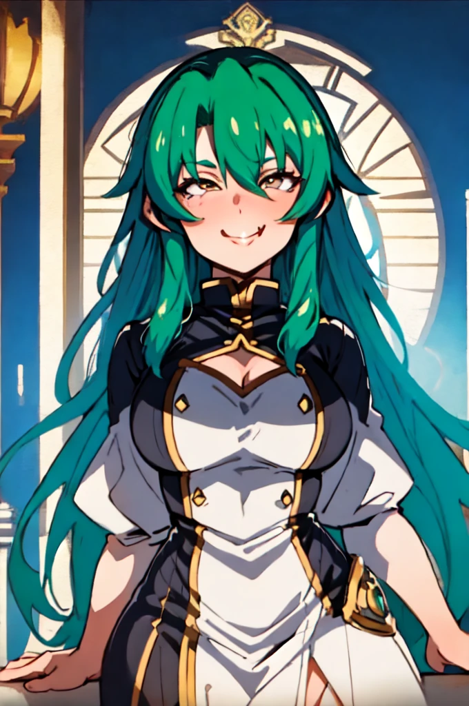 Silver Hair、Long Hair、Pale skin、Emerald green eyes、Small breasts、Tight latex bodysuit、、masterpiece、High resolution、highest quality、Detailed face、Anime Moe Art Style、Cowboy Shot、blush、Embarrassing、smile、Outdoor、healthy、Puffy nipples、Anime Best Girl, Cute Anime Girl
