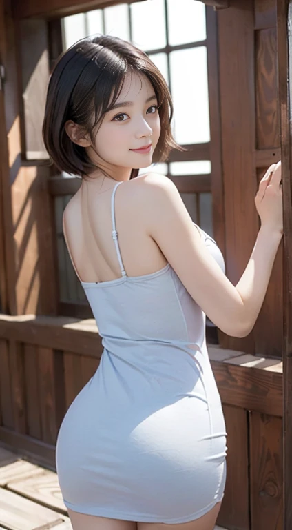 最high quality, table top, high resolution,18 years old wearing white camisole, 1 girl,very beautiful face,(very beautiful face의 초고화질 이미지)(White camisole),realistic, New York's Night View、blurred background、,full body image,(high definition skin:1.2),Looking at the camera with a smile on his face,full body image 8K UHD, digital single-lens reflex camera, in softness, bright sunlight,high quality, volume lighting, high resolution,full body image,4K、Japanese university students、a sloppy smile、stand up straight、((((bust)))),one,Short hair style、camisole
