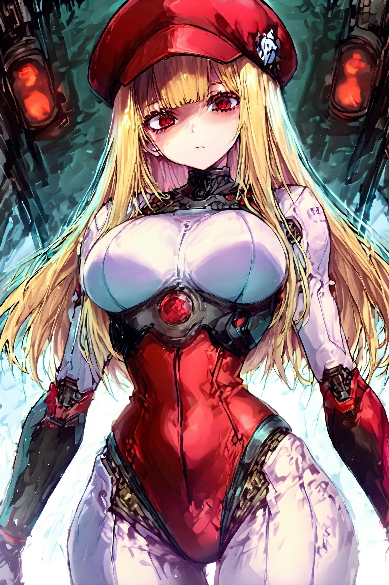 "(masterpiece:1.1), best quality,
1girl, (80s anime style:1.3), (eyelashes:1.5), (loli:1.2),
(intricate high detailed body:1.2),
(blonde hair:1.1), (hair slicked back:1.2), (twintails, drill hair:1.2), (hair ribbon:1.2),
red eyes, (red lip stick:1.3),
(gigantic breasts:1.5),
(angry, smile:1.2),
(see-through lace body suit armor, navel cutout, tattoo:1.2), (pantyhose:1.2),
(knight armor, armored boots:1.2), (frill:1.1), (hoop earrings:1.1), gloves,
standing, peace sign,
(upper body, cowboy shot, looking at viewer, from front:1.1),
(daytime, grassland, outdoors:1.2)"