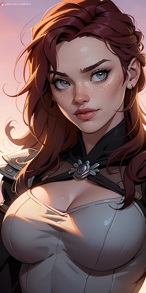 masterpiece, best quality, 1girl, ladyjessica, brown hair, long hair, blue eyes, makeup, lips, cleavage, huge breasts, sketch, closeup, solo, simple background <lora:LadyJessica:1>
