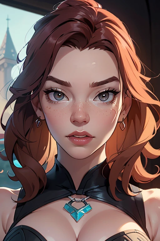 Princesa das trevas com os olhos de sangue, red hair, crown, evil smile, anime style, lens flare, high detail, first-person view, cinematic lighting, masterpiece, super detail, best quality, 8k, UHD((Dutch angle)) gloomy black castle setting, Sensual and arrogant princess