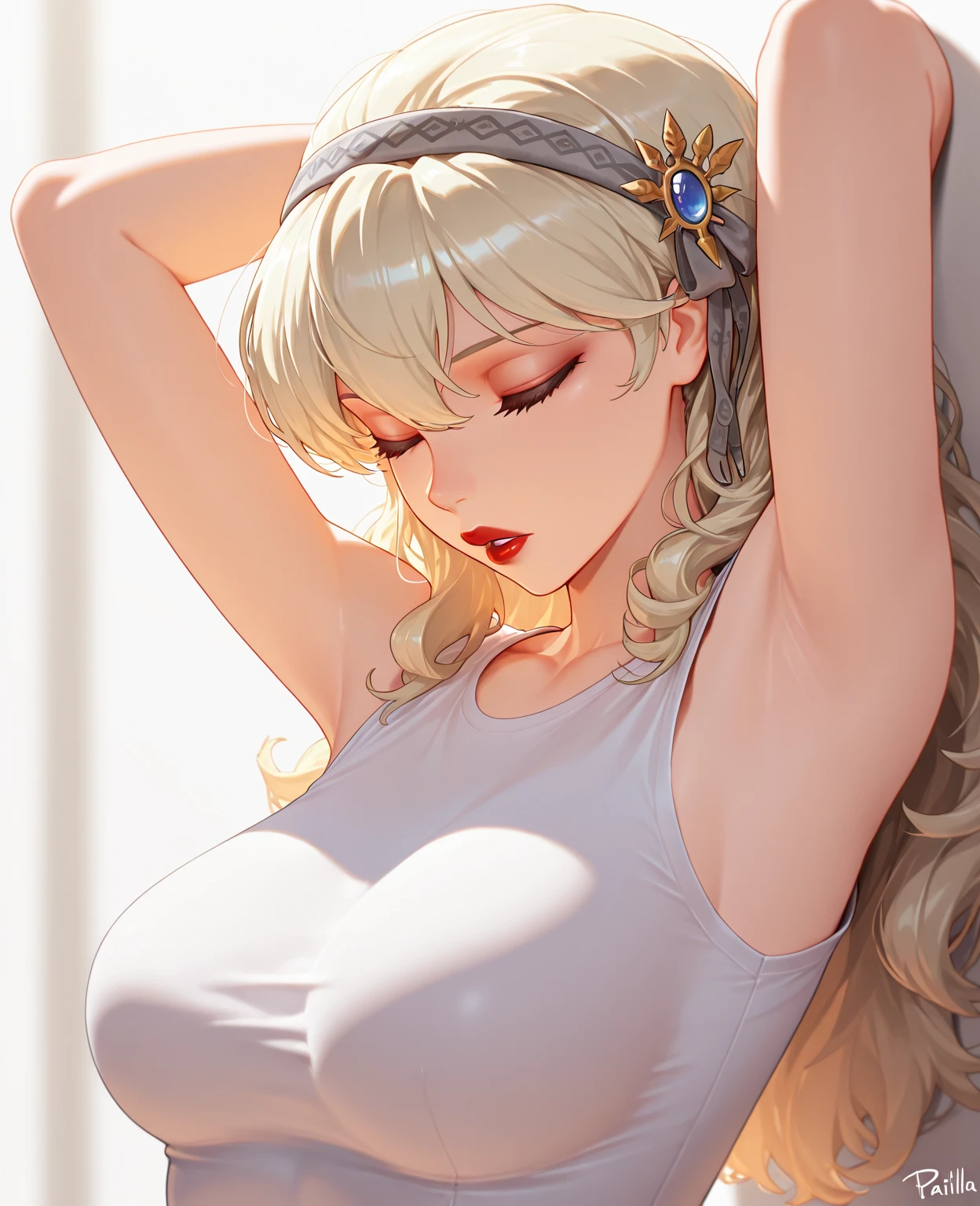 25-year-old female,Height 1.75 meters,Aheiyan,Roll your eyes,Stick out your tongue,Breast Z cup,Wearing a miniskirt and a loose white shirt,Miniskirt can only cover the upper part of the buttocks,Breasts pressed tightly against the glass,Tiptoe,Grab the horizontal bar above your head with one hand,The short sleeves reveal the lace bra underneath