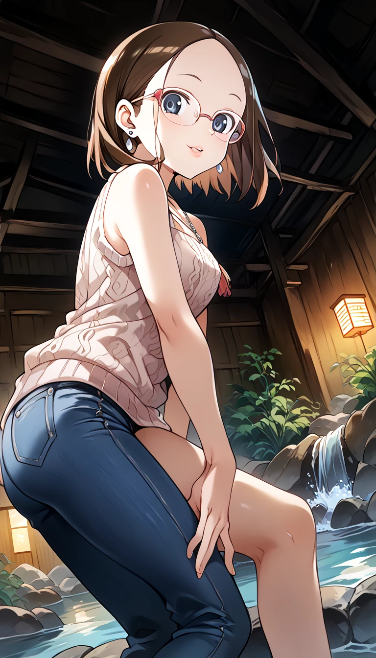 amamitsuki, nsfw, masterpiece, ponytail, 1 girl, erect nipples, intricately detailed, topless, navel, bare shoulders, necklace, erect nipples, puffy nipples, brown hair, dolphin shorts, raining, bus stop, shed, mountain, outdoors, flowers, wet, wet body, Blue sky, extremely detailed, cg masterpiece, bare breasts, nipples, blue eyes, bare stomach, side swept bangs, sweaty, small breasts, arm strap, pale skin, smiling, flat colored, side bangs, woodblock painting style, huge nipples, laughing