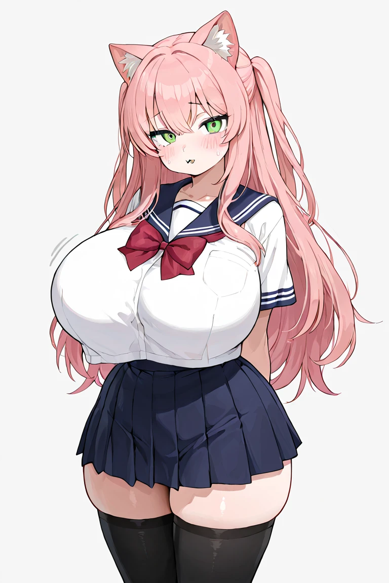 score_9, score_8_up, score_7_up, source_anime, simple background,
1girl, cute girl, japanese girl, (pink_hair:1.4), (pigtails hair with bangs), smile, brown eyes, cute eyes, eyelashes, (topless:0.8), school_uniform, (sailor_collar:1.5), (sleeveless), (microskirt:1.38), (miniskirt:1.38), long breasts, sagging breasts, (puffy nipples:1.4), hard nipples, erect nipples, navel,