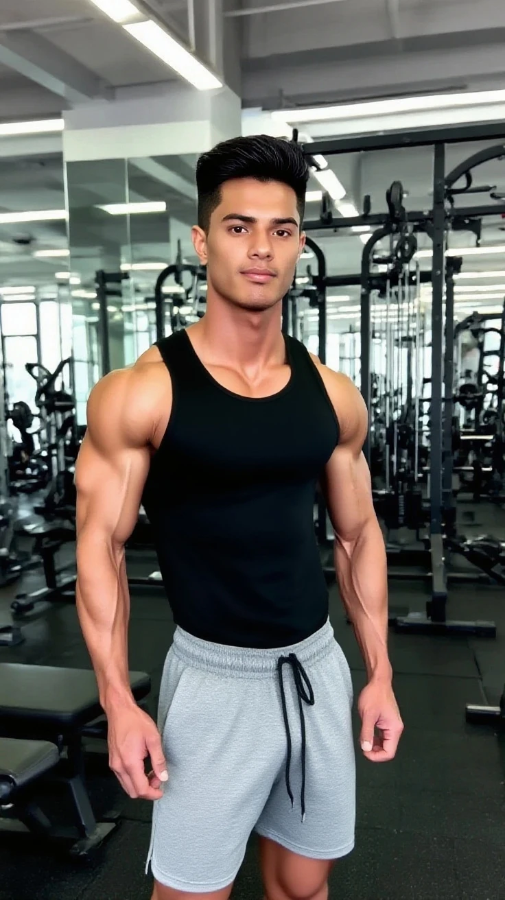 a man with no shirt on posing for a picture, mid-shot of a hunky, andrew gonzalez, sidney lugo, sam nassour, enes dirig, fit pic, caio santos, ripped, christian orrillo, fitness model, with abs, lean and muscular, six-pack, six pack, super buff and cool, strong masculine features