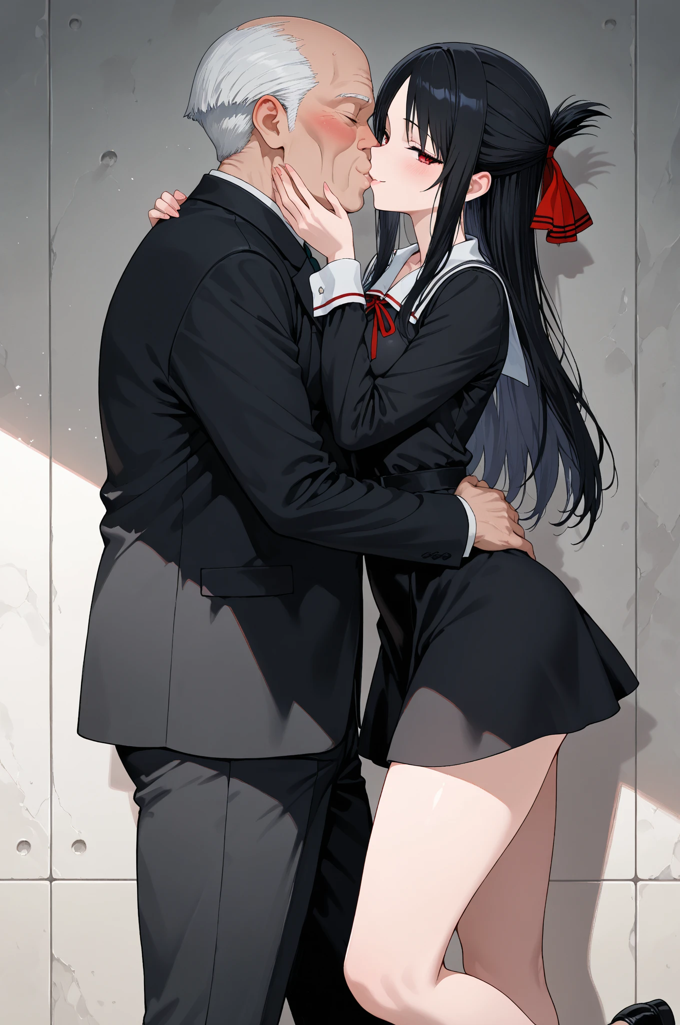 1girl, 1boy, standing, from side,school uniform,hug kiss,<lora:properkissing_v1:.5> properkissing,french kiss,full body,
1boy,chiba mamoru, black tuxedo, french kiss,
BREAK
1girl,open mouth,french kisss,sama1, tiara, sailor senshi uniform, white gloves, red sailor collar, red skirt
