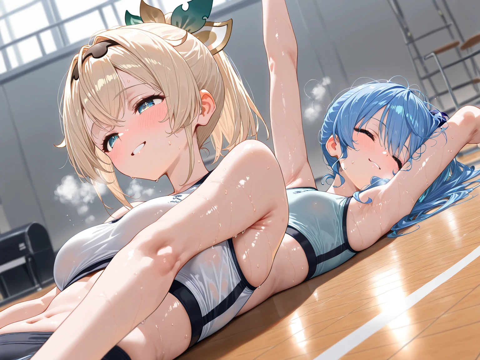 score_9, score_8_up, score_7_up, source_anime, ((((all fours)))), sex,sex from behind, ((((grab her hip)))), ((((motion lines)))), (cum in pussy:1.4), (((wrestling ring)))), ((1petit girl)and(1shota boy)), (hetero), ((((1petit girl,short stature)))), ((((girl is 8 years old)))), (slender body:1.4), (long hair,two side up:1.4),aqua hair, aqua eyes, pale skin,shiny skin, ((((flat chest)))), covered navel, collarbone, pale skin,shiny skin, ((She wears aqua competition swimsuit)), ((((She looks rolling eyes)))), ((((She looks ahegao)))), (trembling), (cum on clothes:1.4),cum on body,excessive cum,cum facial,bukkake,cum on hair,cum in pussy, clothing aside, clothed, text, (1shota boy,short stature:1.4), ((((shota boy is 10 years old)))), small penis, undercut, ((((He looks evil grin)))), 