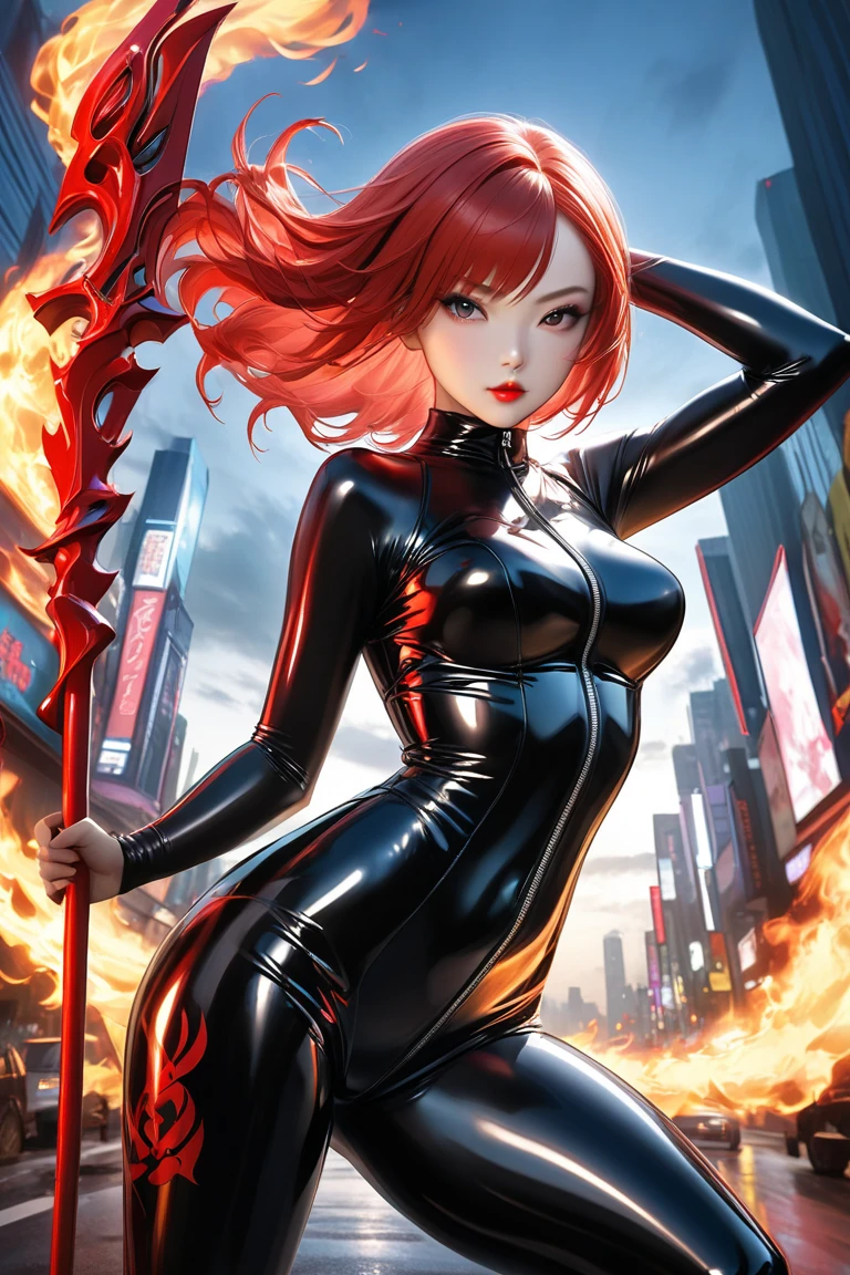 woman,Night city，wind，披wind，Black leather jacket，Catwoman，Rogue，Whip，((插画wind格))