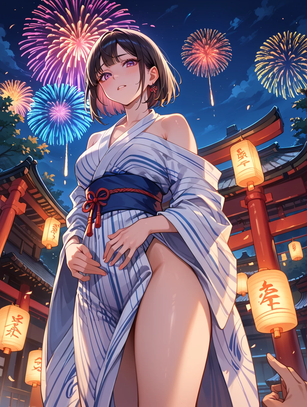 pieces fly、masterpiece、highest quality、Super detailed、High resolution、High resolution、8K portrait、Unity 8k壁紙のHigh resolutionCG、unity 8k wallpaper、cute type little:1.5、:1.5、Highly detailed CG unity 8k wallpaper、realistic、real person、cute type little、 portrait photography、shiny skin、High resolution、(16 years old:1.2)、(1 girl)、beautiful clear eyes、very detailed explanation、delicate face、nice lips、slender body、Same with big breasts thin waist、thin legs、(Fireworks Festival:1.6)、((fog:1.4))、1 girl, cute type, perfect face, seriously, (blush:1.5),((There are a lot of people nearby:1.4))Same with big breasts,((yukata geta:1.3)),、(((Clothes with open front, Beautiful shoulders:1.5))), (((I have nipples)))、Detailed description vagina,show vagina,spread legs,spread ,((cum in vaginas:1.5))
