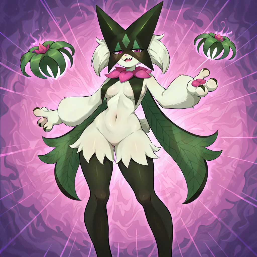 , solo, score_9,score_8_up,score_7_up, flat colors, source_furry, kemono style, meowscarada, standing, naked, simple white background