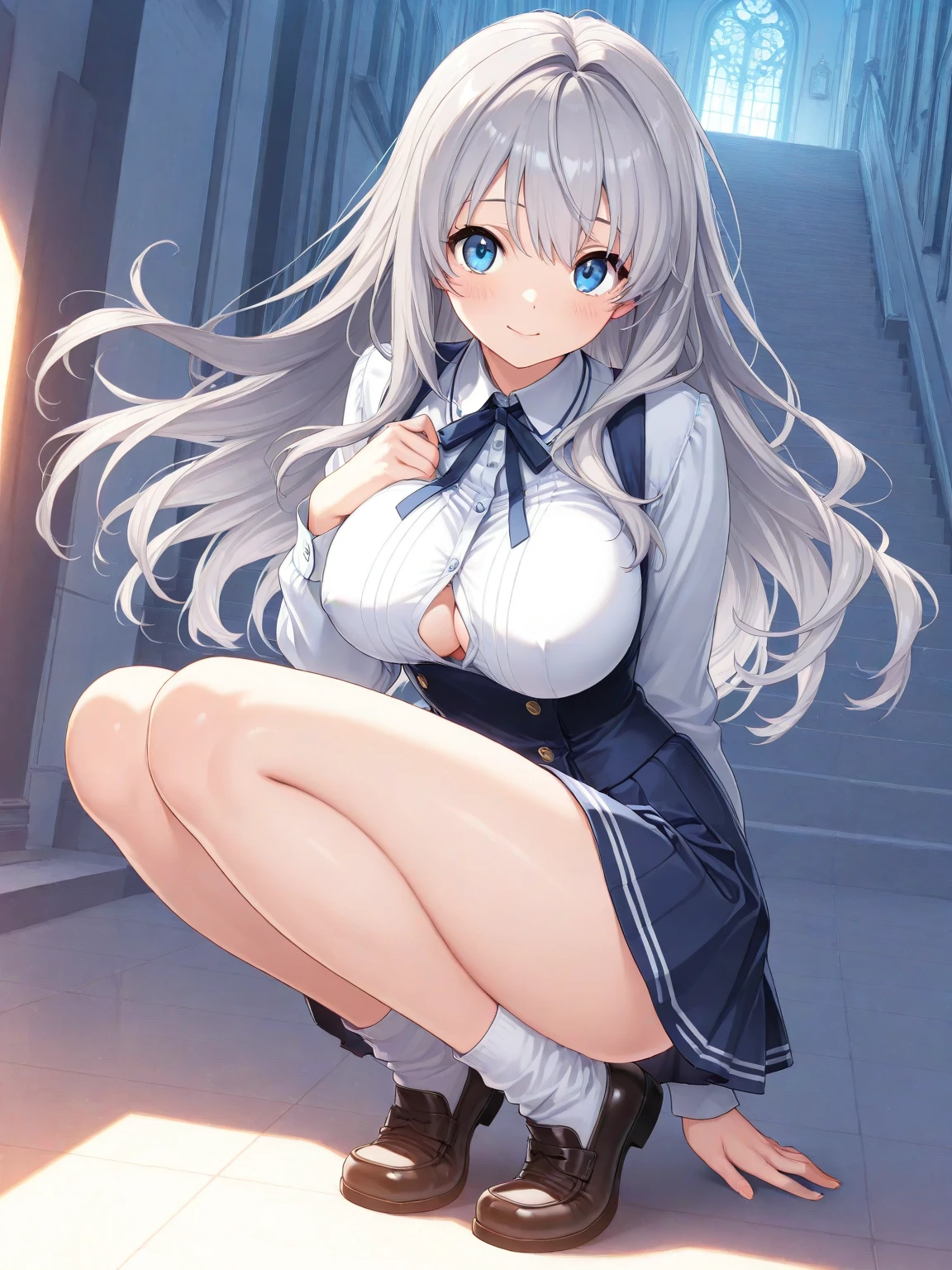 Floating nipples、blouse、mini skirt、Pussy、スカートを捲られてPussyが見える、Peeing、Urinating、peeing girl、Silver Hair、