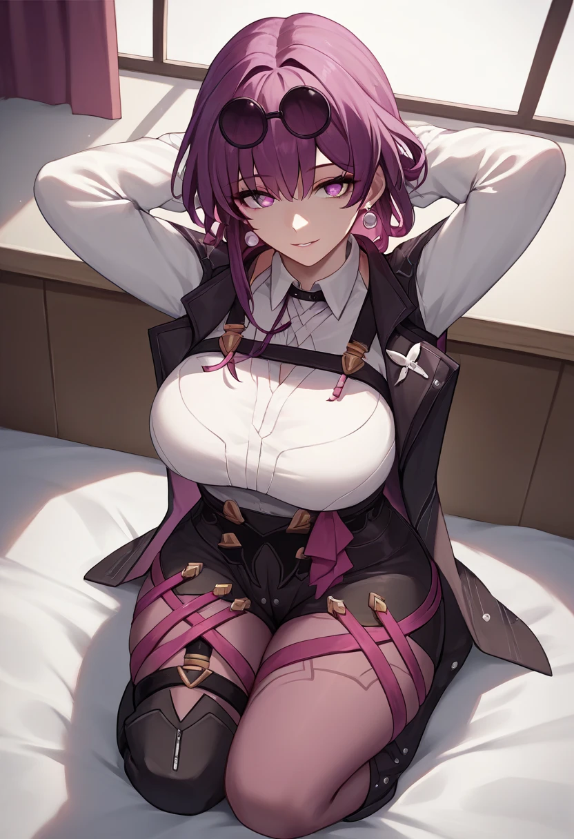 1girl, kafka \(honkai: star rail\), honkai \(series\),living room,lying on a sofa,bondage,gaged,???????,rope, shibari,hand behind back,masterpiece,very aesthetic,newest,