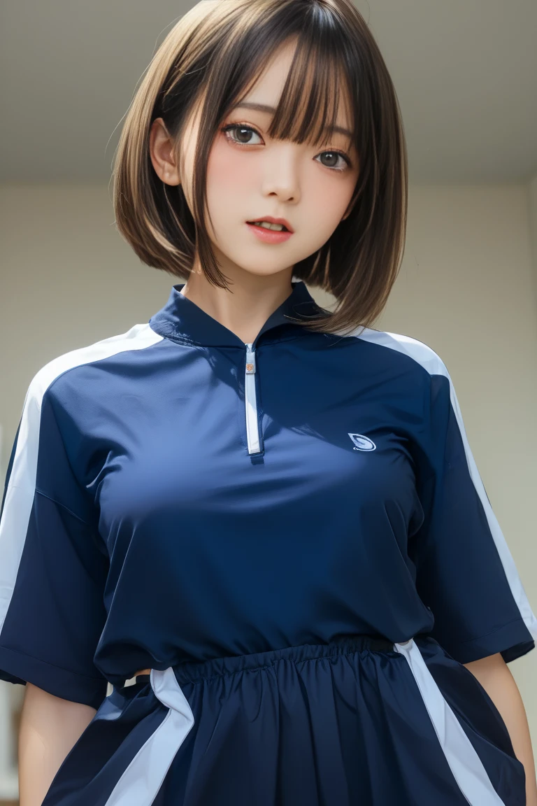 top-quality,masterpiece,Raw photography,8K,Top image quality,hight resolution, 18 years old Japanese female idol ,Beautuful Women,cute Japanese girls, Pretty Woman ,Beautiful face in every detail, aegyo sal ,small head, seductive smile ,Realistic human skin, pale skin ,cut model , Short hair ,bowl cut ,skinny body , track suit,rib ,low rise pants, constriction, face focus ,navel focus,arched back, from above ,selfie