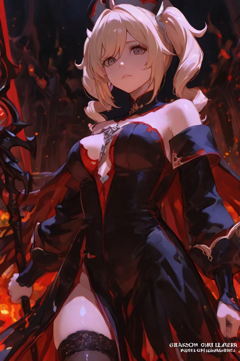 Selfie,
medieval interior,Demon King's Castle,Cinematic,flame in background,Burning ruins falling to the bottom of the sky,
final battle,night,Sparks fly,Reflection of the flames,sparkle, light particles,
djeeta,Zeta,One Girl,Blonde,Shiny Hair,short hair,hair band,Brown eyes,teenage,cute,
very shiny 肌,Shiny body,plastic glitter 肌,exaggerated shiny 肌,illuminated skin,
(Huge breasts, Glamour:1.1),(Huge hips),Tight waist,Long legs,curve,Cleavage,??????,Bold,Revealing clothing,show 肌,
(Realistic eyes, Natural skin texture, Realistic facial details),
High resolution,Sharp focus,(Super detailed,Very detailed),(Very detailed CG unity 8k wallpaper),(((Vibrant colors))),{best illustration},
Beautiful Eyes,Symmetrical eyes,Big eyes:1.5,Seductive eyes,((complete ???????)),Perfect Fingers,
 Arrogant look, Domineering smile, contrasted, Hands on Hips, pale skin, white hair, red eyes, crop top, sleeveless, black skirt, choker,Black shoulder armor,
glowing eyes,Wearing a tattered black cloak,Black fur stole,
large sword with sharp red and black decorations, tattered black dress,
Black Thigh Boots,An effect like a red thread floating in the air,Black underwear,