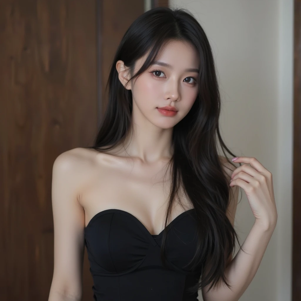 1 Girl,office,Soft Light,Chinese Beauty,Tight Fit,dress,Dark-haired,long hair,