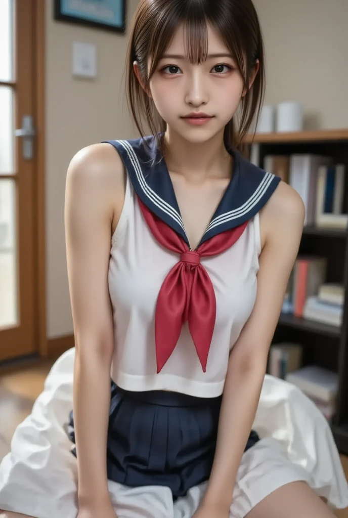 ((((((16 years old))))))、Aya Ueto : 1.4、(((A charming face)))、Young face、(((beautiful girl)))、(((A beautiful woman)))、Beautiful woman、Cute woman、((Innocent face))、((Ultra-detailed face))、((Detailed lips))、((Detailed eyes))、((double eyelid))、(((Beautiful Face)))、(((Beautiful, well-shaped eyes)))、(((Beautiful, well-shaped lips)))、Very Short Hair、ponytail、Pixie cut、BREAK、((((((Wearing school uniform))))))、blazer、((Dress shirt))、Pleated skirt、(((Red ribbon)))、BREAK、8 heads、(((slender)))、(((Slim body)))、(((Thin body)))、(((Slim woman)))、((Flat Chest:1.4))、BREAK、Photographic quality、Natural light、(フォトRealistic:1.4)、(Highest quality:1.2)、(Ultra-high resolution:1.2)、8k、RAW Photos、Realistic、High Detail、Film Grain、Detail Skin、Symmetrical、Delicate skin、Real human skin、pores、Super detailed、Detailed、(masterpiece : 1.2)、Thin face、Sharp Face、Small Face、Small face、Narrow shoulders、Small shoulders、Small shoulders幅、Slim shoulders、Narrow shoulders幅、Beautiful Japanese Woman、Beautiful Korean Woman、Slim womanモデル、Young Gravure Idol、Realistic young gravure idol、Young Sensual Gravure Idol、Young Pretty Gravure Idol、Japanese Model、Young Gravure Idol、((From the knee up))、(arms behind back:1.0)、((Showing small breasts))