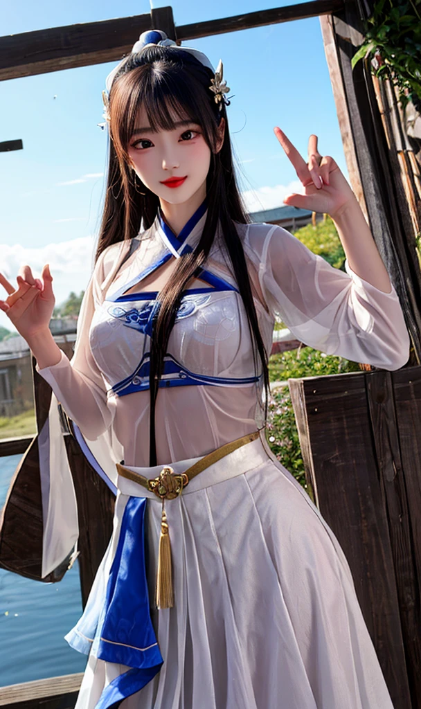 beautiful woman,folk girl,long,ฉันมีเปียlongทางด้านขวา.,She wears a blue Thai dress.,กระโปรงไทยโบราณlong,holding a jasmine garland,countryside,countryside,beautiful scenery,European Middle Ages,smile with teeth,forehead,forehead exposed,big ,rift, ,(((2 young women ,beautiful woman))),หน้าอกbig, (gigantic bust:1.2),Show your breasts,The cracks are clear....,((หัวนมbig)),(pubic bone), rift, visible chest,seductive pose,I see bulging nipples.,(((areolae ขนาดbig:1.4,pink,The nipples are clearly visible.......))),(Separate outfit showing nipples:1.4), (semi-naked:1.8)