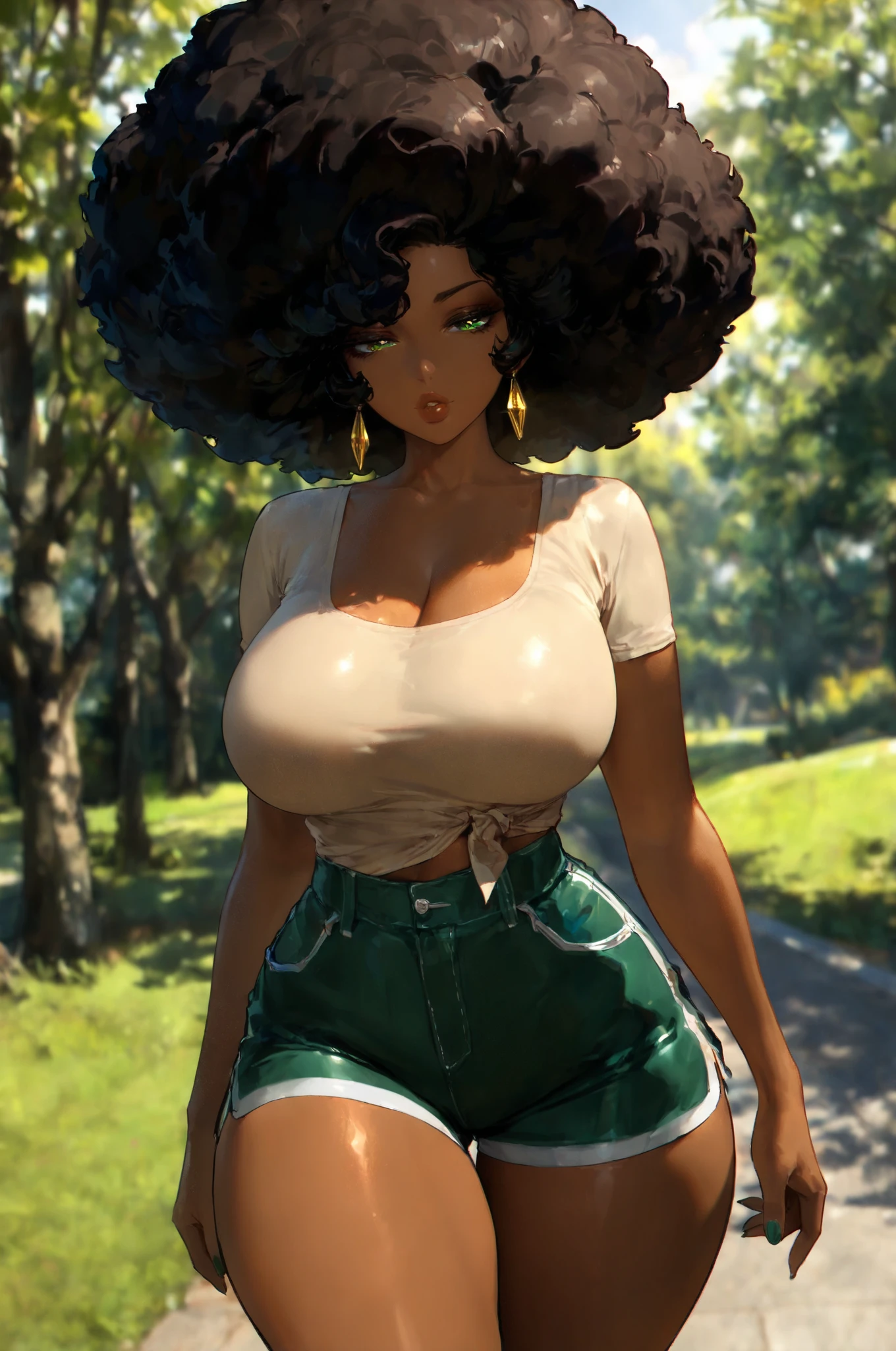 ((best qualityer)), ((work of art)), (detailded), high qualiy, best qualityer, black, curtain, Africana, long curly hair tied up, slim, breastsout, beautiful strong woman, olhos detaildeds, nice smells, riding a bicycle in the forest, Girl 18 years old, lush ass, sitting on top of the horse, mount, riding a horse, open married, breastsout aparecendo, thick eyebrow, beautiful and soft makeup, aretes, Fine gold cord, very big nipples, dark nipples, hairy nipples, moana, chubby