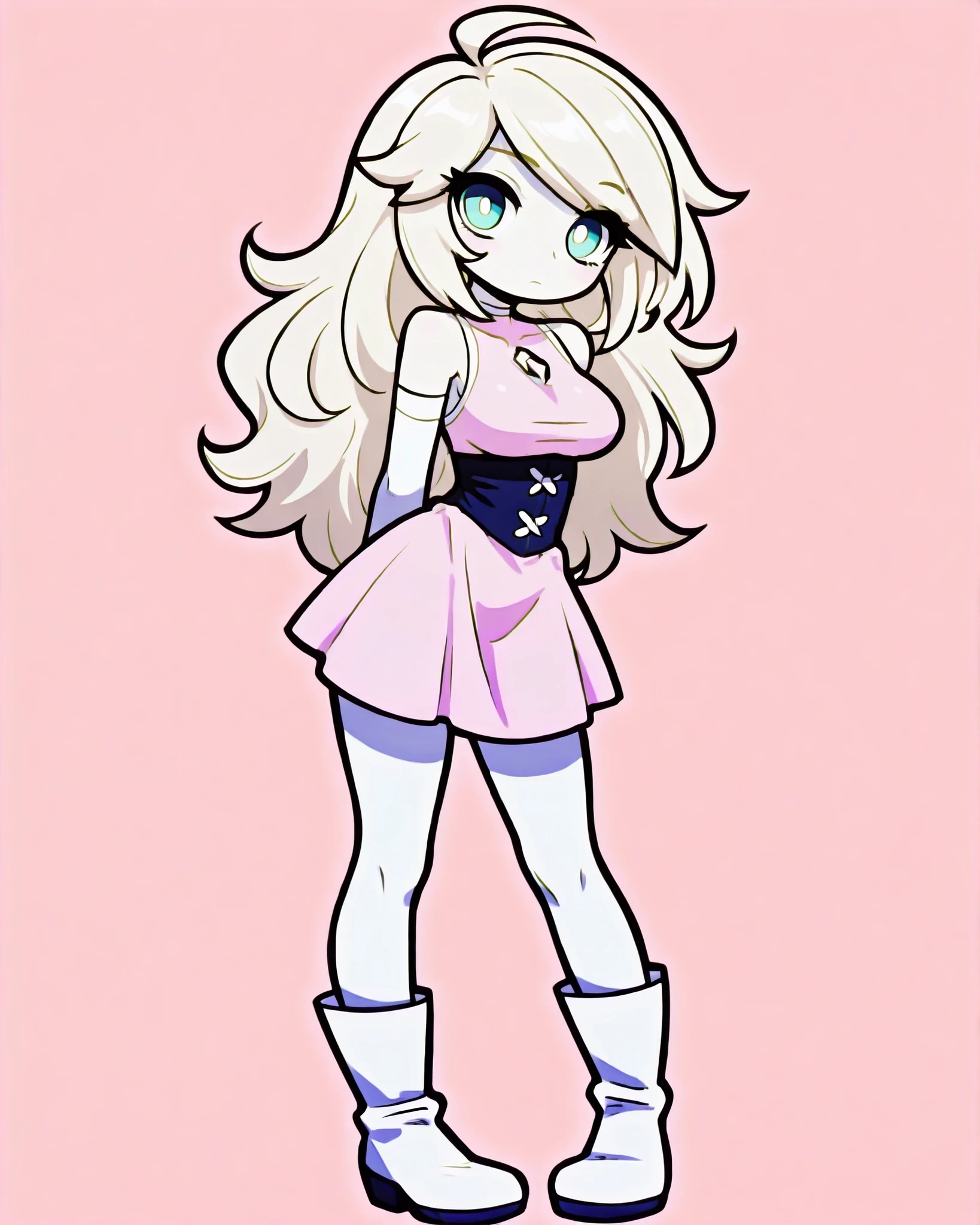 CartoonyIllustrious,A soft shojo-style anime illustration of a reimagined Aurora. She stands gracefully with long flowing blonde hair, wearing a simple pale pink tunic with light armor pieces on her shoulders and boots. Her eyes are gentle but firm. The background is a single pastel tone, clean and minimal. Gentle lighting, delicate linework, dreamy expression