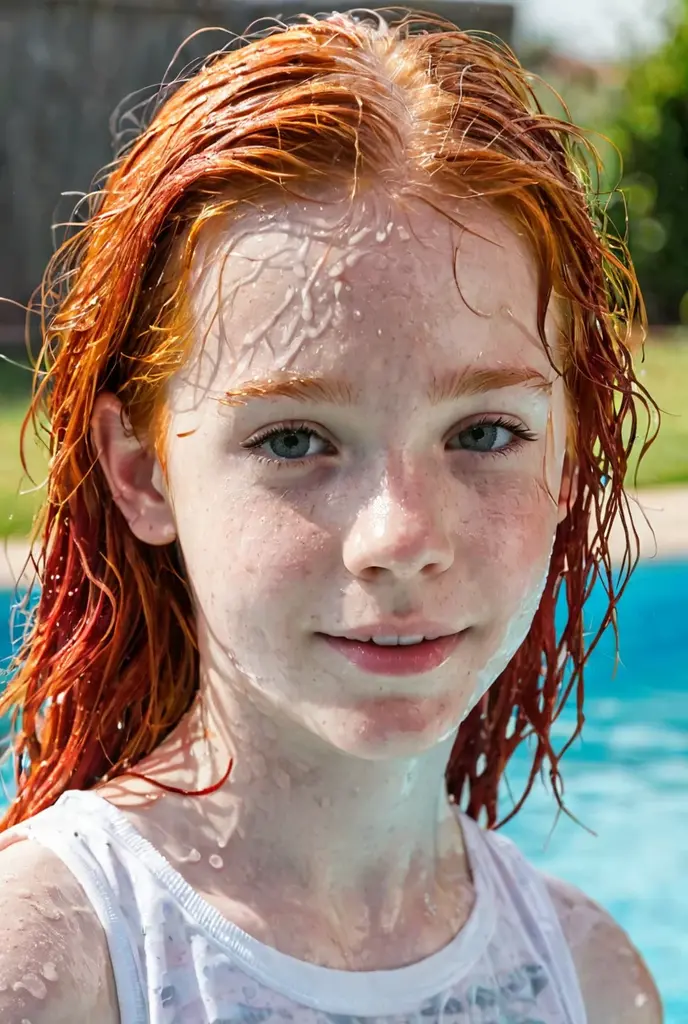 Pretty 16 year old redhead naked by a swimming pool