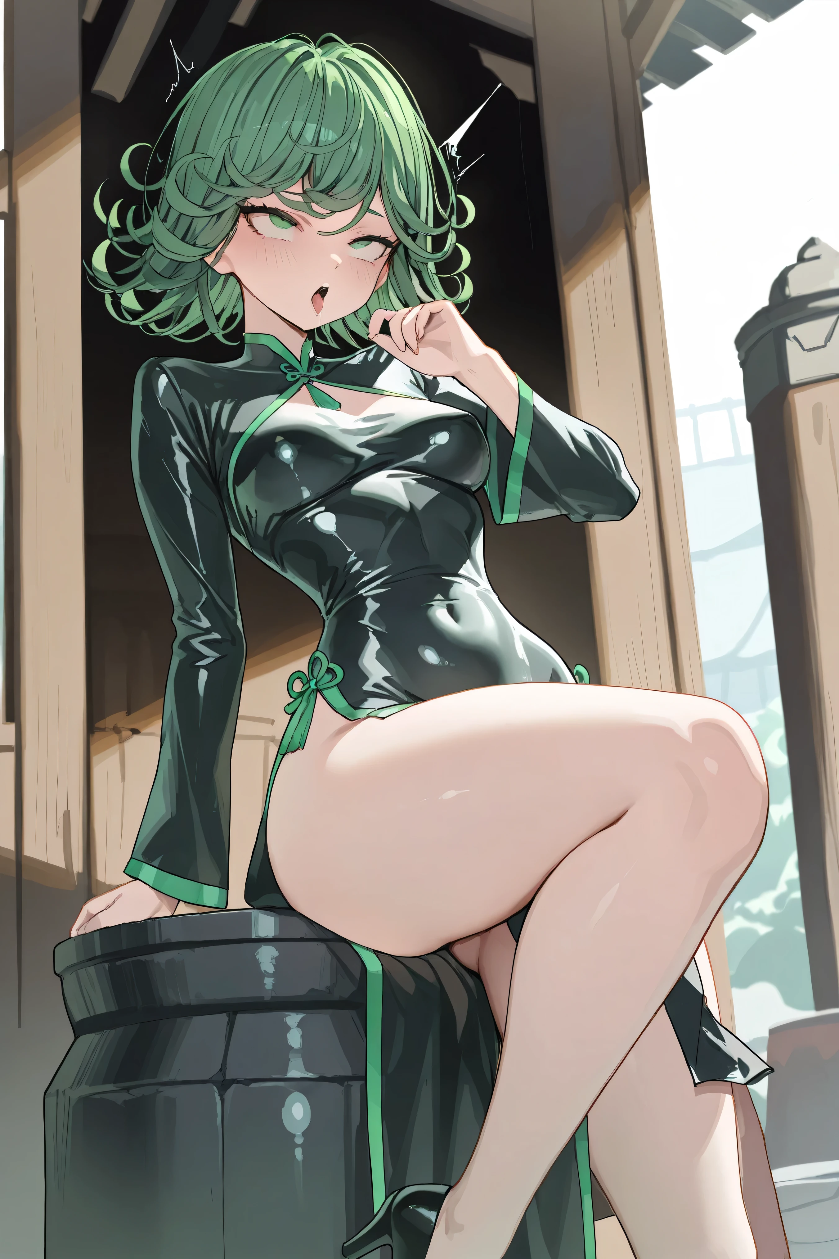 Masterpiece, kuki shinobu, dark green hair, genshin impact, Hot, busty, medium breasts, home, posing, thighs, sexy, wet, 