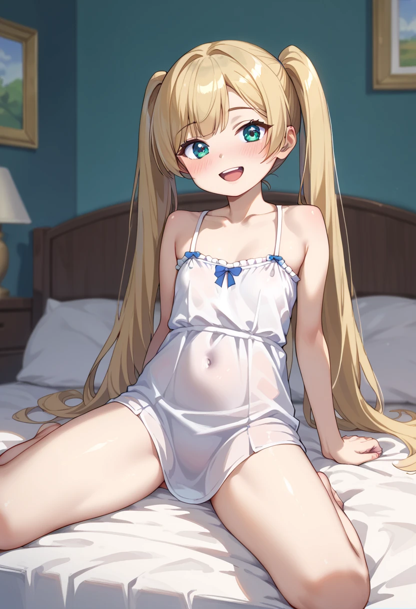 Beautiful long blonde hair　Embarrassing　blue eyes 　Tears overflow from my eyes　diaper　Open your legs　Sleeping on the bed　White bra　Hand in panties　Masturbation　Small breasts