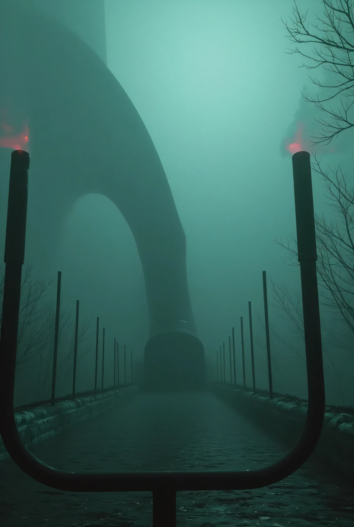 Tunnel slide to nowhere, nightmare playground, nothingness, surreal, liminal.