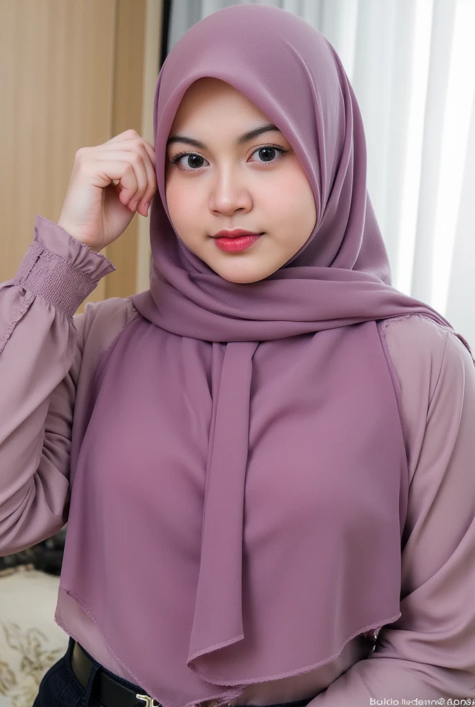 slim faces, (RAW photo:1.2), (photorealistic:1.4),(masterpiece:1.3),(best quality:1.4),ultra high res,(detailed eyes),(detailed facial features),(detailed clothes features),HDR,8k resolution, skin tight, (((high detailed skin,visible pores))),1 girl, tall body, slim faces, body abs:1.2, 40 years old, muslimah, firm round breast:1.4, uplift nipples, wearing see-through tight close beie pastel floral silk malay gamis abaya with plain satin shawl covering her breasts, full body, beautiful shy smile, wearing high heels