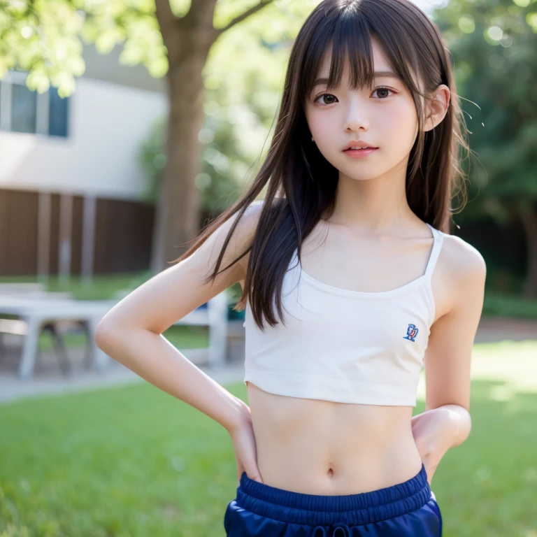 (little girl,young tender girl),(masterpiece,top quality),long black hair,without clothes above the waist, thin panties are visible