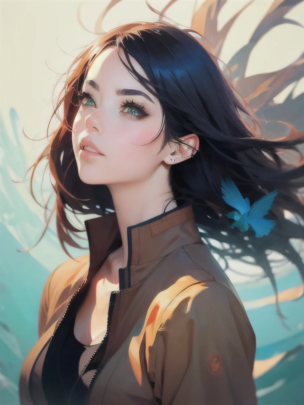 kurisu makise steins gate anime, atmospheric, elegant portrait, super highly detailed, professional digital painting, artstation, concept art, 8k, art by wlop, artgerm and alphonse mucha and eiichiro oda shinkai makoto vibrant Studio ghibli kyoto animation hideaki anno Sakimichan Stanley Artgerm Lau Rossdraws James Jean Marc Simonetti, 1 standing girl , short black_hair, no background, green_eyes, blushing, lips, front view, cowboy shot, blonde