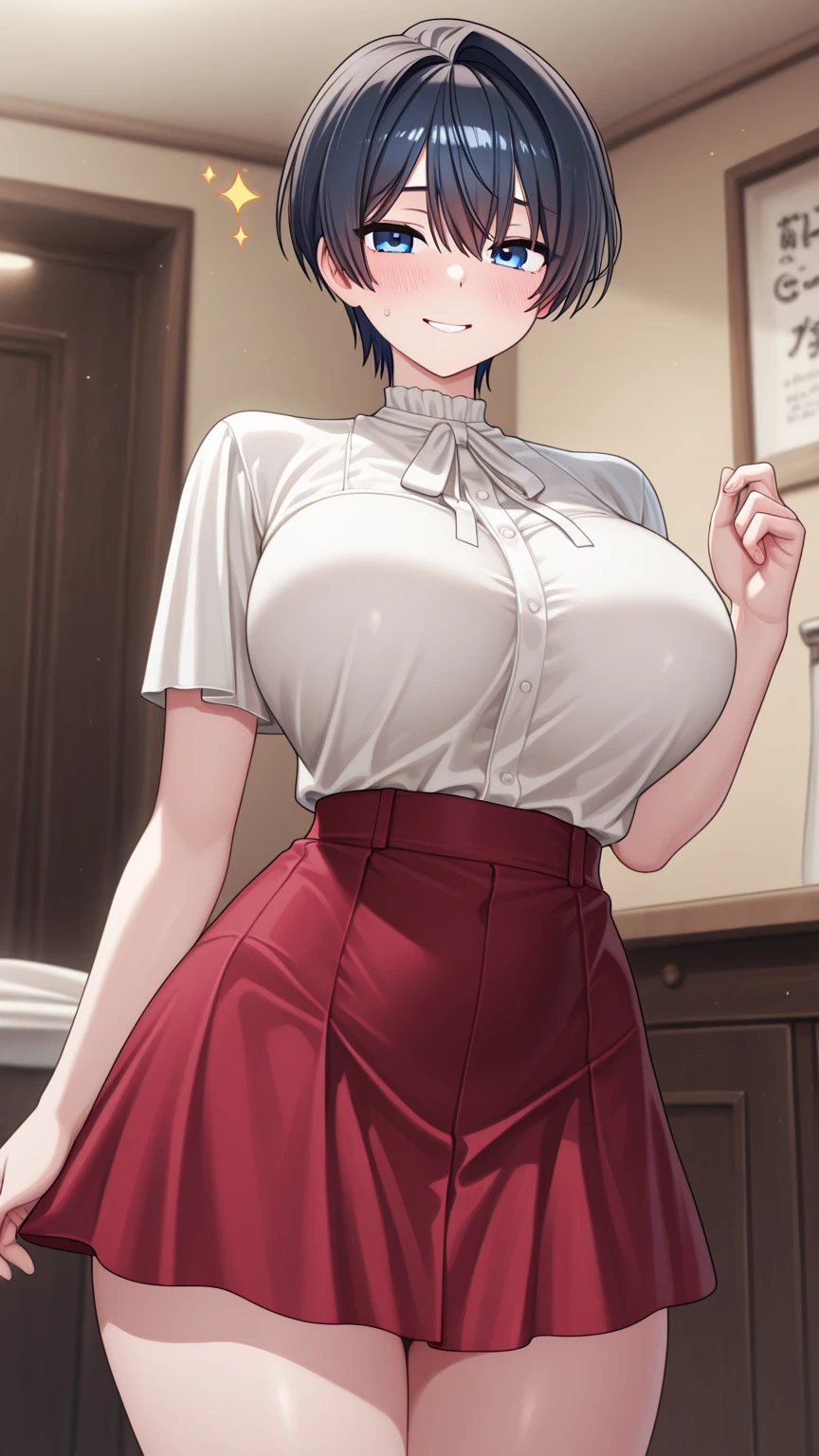 (masterpiece, best quality, ultra-detailed, high resolution, detailed eyes), takeda hiromitsu style, 1woman, (40 years old), solo, large breast, cowboy shot, standing, voluptuous body, private clothes