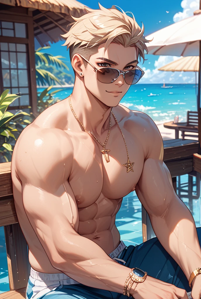 ((8K)) ((HD quality)) ((masterpiece)) ((realistic)) very skinny shiny black hair male teenager, detailed thick eyebrows with glowing brown eyes, realistik human like perfectly sculpted face with a jagged chin, thin smile with dimples, realistic face, perfectly detailed torn muscular lean body, very wet glistening body, (shoulders) (arms) (chest) (belly) , thin waist, hard formed ripped muscular stomach with detailed belly hair, shirtless, chest and abs tight muscle,, red sports shorts and stylish Adidas sneakers, perfectly detailed leg muscles, one hand raised behind the head, voluminous bushy black armpit hair realistic wet extreme detail, thick black belly hair smoothly detailed, perfect ripped muscle detail on thighs and calves neat shiny medium hair with high detail shaved bottom, luxury with moss plants