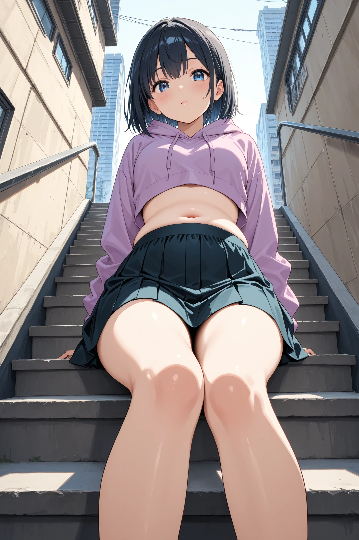 blue eyes, wearing long plain white shirt, high res, ultrasharp, masterpiece, wet shirt, black short hair, skinny legs, penetrate pussy, crowd not notice visible to viewer, secretly having sex, young, tiny girl, very close to other people, lay on side, seats in big crowd