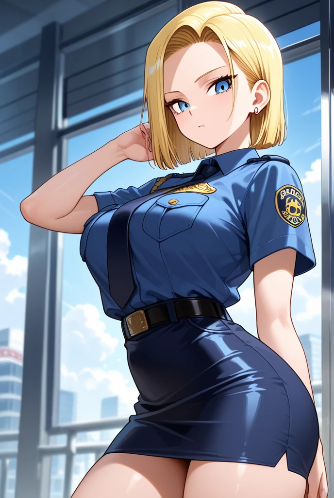 <lora:SC-NYPD:0.9>, nyp0l1c3, masterpiece, best quality, extremely detailed, high quality, 4k, 8k, highly detailed, (best illustration), extremely detailed face, emblem, police hat, badge, belt, long sleeve shirt, pants, necktie, on the street, sunset, standing, salute, (cowboy shot:1.2), 1girl, blonde hair, short hair, massive breasts, thick thighs, thin waist, wide hips, curvy figure, voluptuous