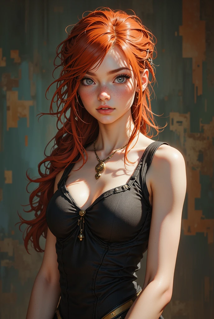 (solo, full body photo:1.3), (action packed:1.3), (haze, fog, mist:1.3), chiaroscuro, best quality, photorealistic, 1woman, (cute), (24yo:1.2), redhead, long ginger hair highly detailed, 1700'S, digital photography, art by artgerm and ruan jia and greg rutkowski surreal painting gold butterfly filigree, broken glass, (masterpiece, sidelighting, finely detailed Fashionable eyes: 1.2) (perfect oval large eyes that gazes at the viewer), beautiful detailed face, blue gorgeous perfect eyes, (blonde hair ponytail), (attractive young woman:1.3), (thick amazing hair), (seductive:1.1), (blushing:1.1) 
Without clothes