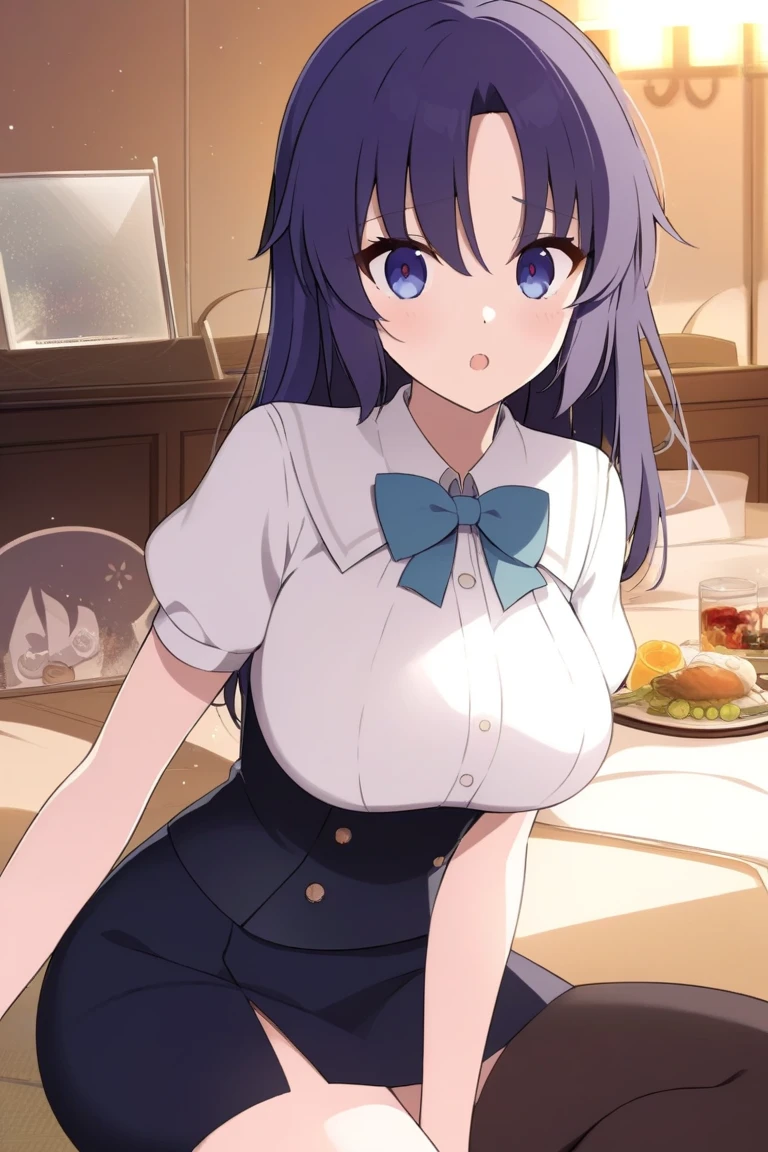 highest quality、plump breasts、purple hair、twin tails、big thighs、Suck on your shirt with your mouth、hotel at night、birthday cake