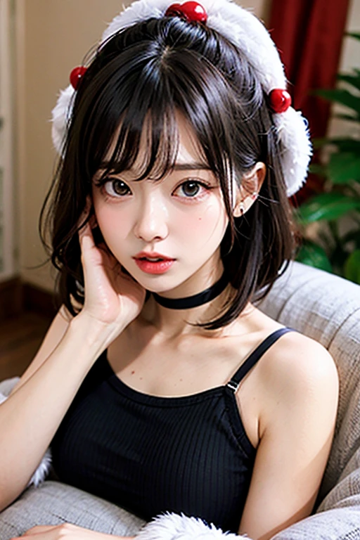 Cute Japanese junior high school students , 1 girl, Beautiful details, Beautiful lip detail, Highly detailed eyes and face, Long eyelashes, ((Cat ear)), Cat earヘッドバンド, leotards, Cleavage, Very short hair, collar, Charismatic,  elegance, , 