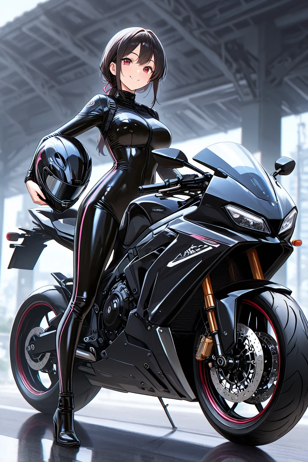 nsfw、(masterpiece, Highest quality, Super detailed:1.3), Perfect composition, 4K, (Very detailed, Super detailed), Patent leather leotard、Long gloves、Knee-high boots, High resolution, 8k Texture, Attention to detail, Highly detailed skin texture, Magnificent details, High Sharpness, One girl, (Fine grain:1.3), (25-year-old woman:1.3),(Riding a big motorcycle)、((Face down on a motorcycle:1.3))、View Viewer、smile、Butt Emphasis、Erect nipples